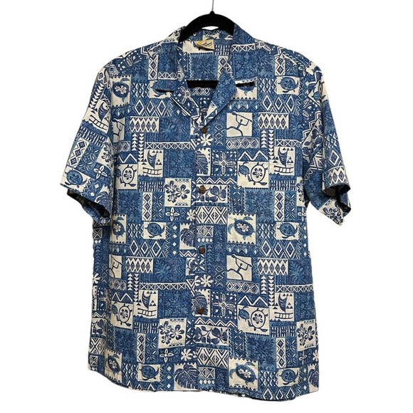 Royal Creations Hawaiian Made Shirt Blue Floral Sea Turtle Ocean Print Men’s L - Picture 1 of 5